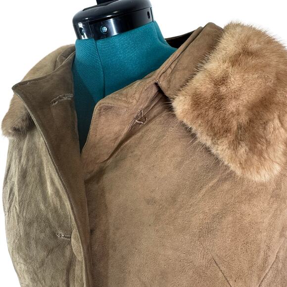 Vintage 1960s Youthmodes Petites Tan Suede Coat w Real Mink Collar, Union Made - Picture 13 of 16